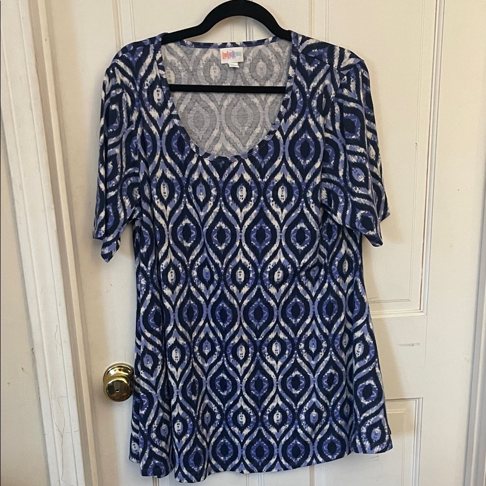 Women's Blue Patterned Scoop Neck Top